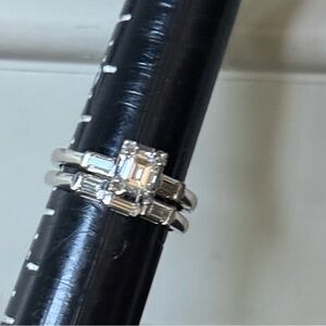 Estate 14 k gold natural diamonds Ring set with Baguette Accents .80 caret